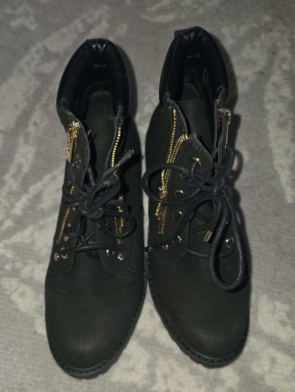 Guess Black Ankle Boots with Gold Zippers